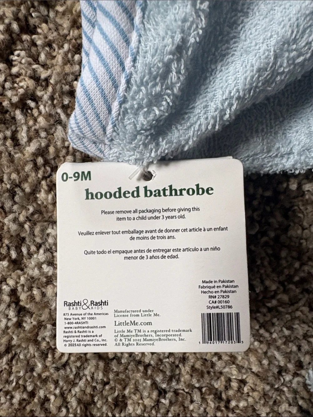 Little Me Baby Blue Plush Hooded Robe with Belt and Pockets
